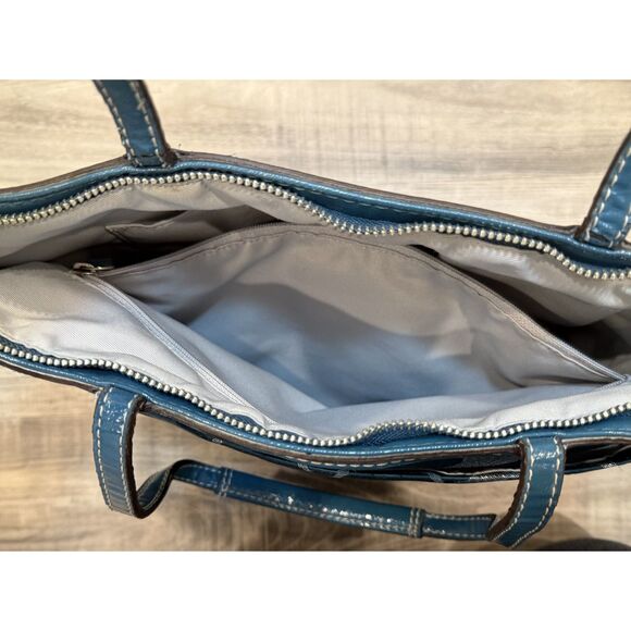 Coach 20429 Signature Teal Metallic File/Messenger Tote Bag - Picture 6 of 9